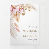 ボホパンパスピンクオーキッドフローラQRコード結婚ズ 三つ折り招待状 (カバー)