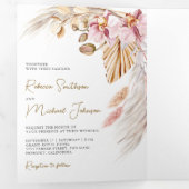 ボホパンパスピンクオーキッドフローラQRコード結婚ズ 三つ折り招待状 (内部最初)