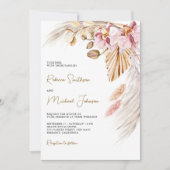 ボホパンパスピンクオーキッドフローラQRコード結婚ズ 招待状 (正面)