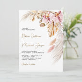 ボホパンパスピンクオーキッドフローラQRコード結婚ズ 招待状 (スタンド正面)