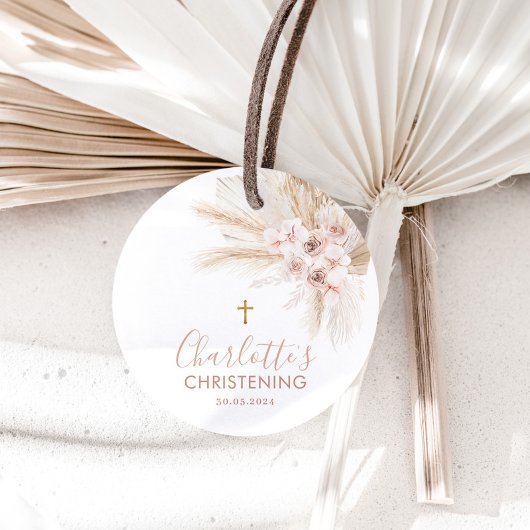 ボホパンパスピンクガールフローラバプテスマ《キリスト教》洗礼式や命名式 フェイバータグ