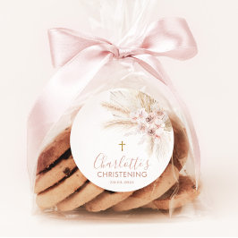 ボホパンパスピンクガールフローラバプテスマ《キリスト教》洗礼式や命名式 ラウンドシール