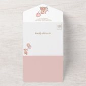 ボホパンパスピンクフローラテディベアベビーシャワー オールインワン招待状 (外側)