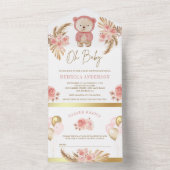 ボホパンパスピンクフローラテディベアベビーシャワー オールインワン招待状 (内側)
