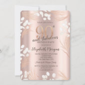 ボホパンパスフラワーズバラ金ゴールド90th誕生日 招待状 (正面)