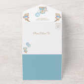 ボホパンパスブルーフローラテディベアーベビーシャワー オールインワン招待状 (外側)
