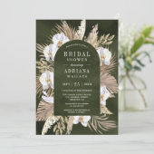 ボホパンパスホワイトオーキッドオリーブグリーンブライダルシャワー 招待状 (スタンド正面)