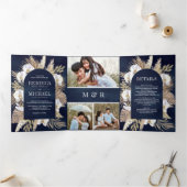 ボホパンパスホワイトオーキッドドライパーム結婚ネイビー 三つ折り招待状 (内部)