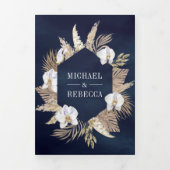 ボホパンパスホワイトオーキッドドライパーム結婚ネイビー 三つ折り招待状 (カバー)