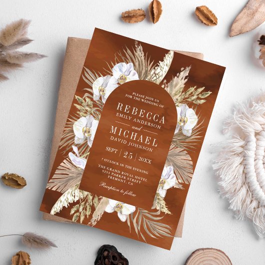 ボホパンパスホワイトオーキッドドライパーム自然結婚ズ 招待状