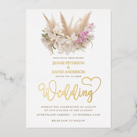 ボホパンパス&オーキッド結婚式招待状フォイル 箔招待状 (正面)