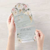 ボホパンパス&ピンクローズグリーンディナー オールインワン招待状 (貼ってはがせる)