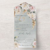 ボホパンパス&ピンクローズグリーンディナー オールインワン招待状 (内側)