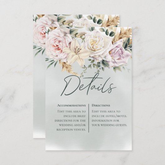 ボホパンパス&ピンクローズグリーン詳細カード 出欠カード (正面/裏面)