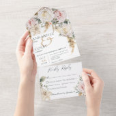 ボホパンパス&ピンクローズホワイトディナー オールインワン招待状 (貼ってはがせる)