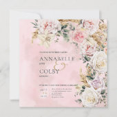 ボホパンパス&ピンクローゼススクエア結婚ズ 招待状 (正面)