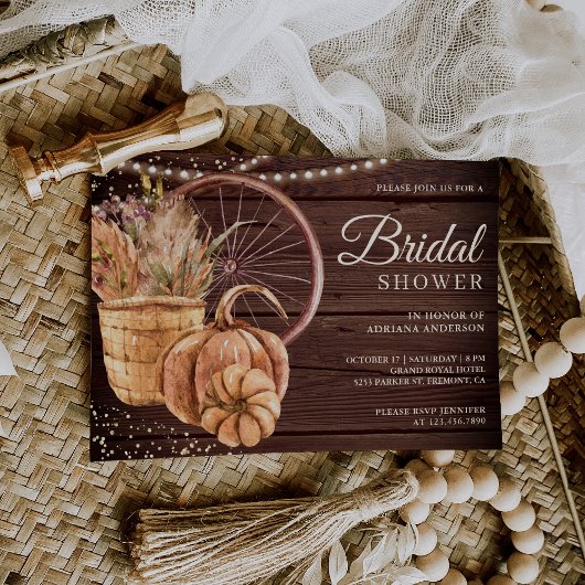 ボホパンパフローラパンプキン秋ウッドブライダルシャワー 招待状