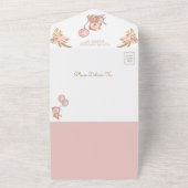 ボホパンパフローラピンクテディベアベビーシャワー オールインワン招待状 (外側)