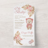 ボホパンパフローラピンクテディベアベビーシャワー オールインワン招待状 (内側)