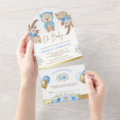 ボホパンパフローラブルーテディベアーベイビーシャワー オールインワン招待状 (貼ってはがせる)