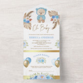 ボホパンパフローラブルーテディベアーベイビーシャワー オールインワン招待状 (内側)