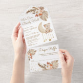 ボホパンパフローラムーンテディベアーベビーシャワー オールインワン招待状 (貼ってはがせる)