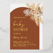 ボホパンパモダンスグラスアーチベイビーシャワー金ゴールド 箔招待状 (正面)