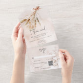 ボホパンパ素朴ス&ドライグラスブーケQRコード オールインワン招待状 (貼ってはがせる)