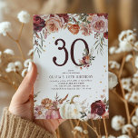 ボホパンプキンオータム開花30th誕生日 招待状<br><div class="desc">ボホ祝パンプキン秋の開花招待状とスタイルし素晴らして30歳の誕生日。植物性の鮮やか花模様、赤面ピンク、オレンジ色の焦げ付いたオレンジ色、そして豊かなブルゴーニュが溢れエレガントた、この招待状は秋をテーマにしたお祝いを見越して気絶する。金ゴールドグリッターのアクセントとパンプキフェイクンで贅沢なtouchを追加カスタマイズし、お客様の詳細と本当の体験をパーソナライズされた提供する。</div>