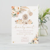 ボホパンプキンテディベア男女兼用ベビーシャワー 招待状 (スタンド正面)