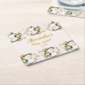 ボホパンプキンパンパスグラスエレガントブライダルシャワー スクエアペーパーコースター (アングル)