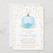ボホパンプキン男の赤ちゃんシャワーウォーターカラーブルー金ゴールド 招待状 (正面)