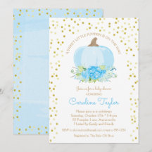 ボホパンプキン男の赤ちゃんシャワーウォーターカラーブルー金ゴールド