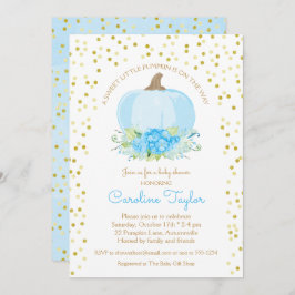 ボホパンプキン男の赤ちゃんシャワーウォーターカラーブルー金ゴールド 招待状