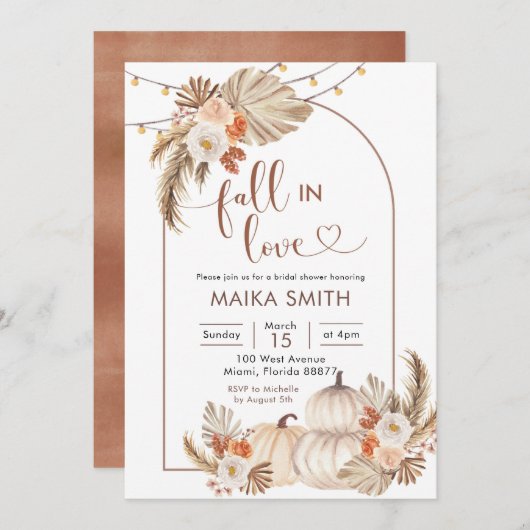 ボホパンプキ素朴ン秋インラブブライダルシャワー 招待状 (正面/裏面)