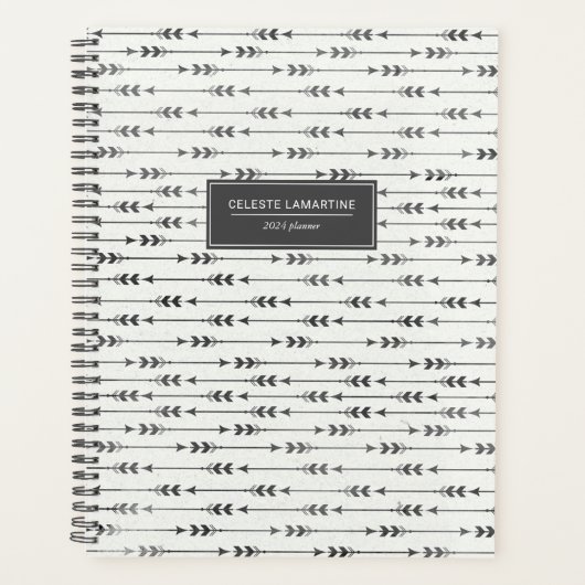 ボホパーソナライズされたアローズ黒インクスケッチ2024 プランナー手帳 (正面)