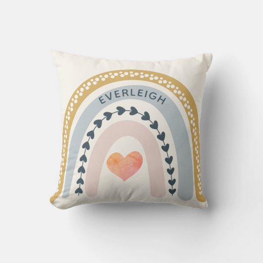 ボホパーソナライズされたウォーターカラーレインボーネームガール クッション (正面)