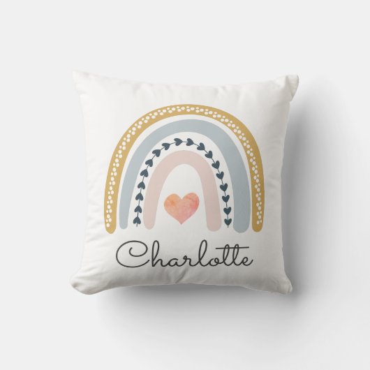 ボホパーソナライズされたウォーターカラーレインボーネームガール クッション (正面)