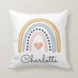 ボホパーソナライズされたウォーターカラーレインボーネームガール クッション