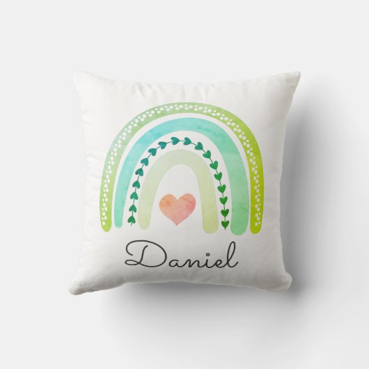 ボホパーソナライズされたウォーター色レインボーネームボーイ クッション (裏面)