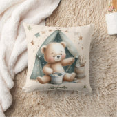 ボホパーソナライズされたグリーンテディベア クッション (ブランケット)