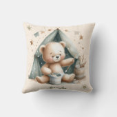 ボホパーソナライズされたグリーンテディベア クッション (裏面)