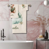 ボホパーソナライズされたグリーンテディベア バスタオルセット