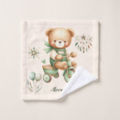 ボホパーソナライズされたグリーンテディベア バスタオルセット (ウォッシュタオル)