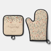 ボホパーソナライズされたシお洒落ック野草 鍋つかみ&鍋敷きセット (正面)