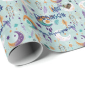 ボホパーソナライズされたシックなギフトラップとライトブルー ラッピングペーパー (ロールコーナー)