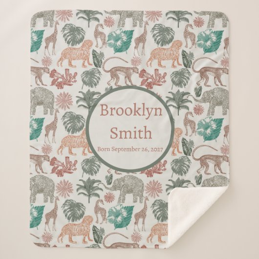 ボホパーソナライズされたジャングルサファリ シェルパブランケット (正面)