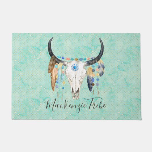 ボホパーソナライズされたスカル ドアマット (正面)