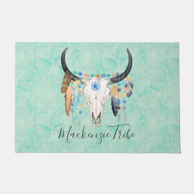 ボホパーソナライズされたスカル ドアマット (正面)