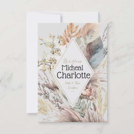 ボホパーソナライズされたスタイル結婚ズ 招待状 (正面)